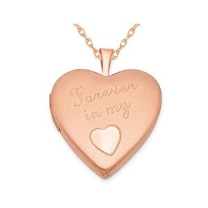 Rose Gold Plated Sterling Silver Satin Heart Locket Pendant Necklace with Chain